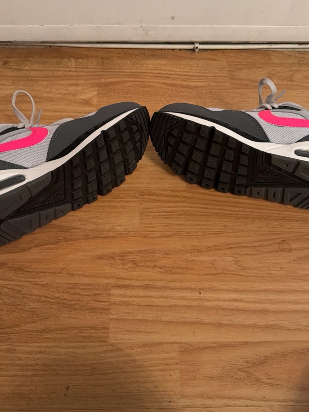 Nike Air Light Gray and Dark Gray Sneakers with Pink Swoosh - Picture 4 of 5